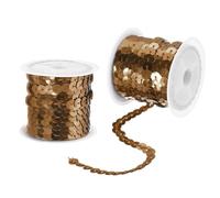 sourcing map 2 tiras de lentejuelas planas de 5 yardas x 0.24 pulgadas de 6 mm, lentejuelas láser, lentejuelas de tela, lentejuelas para manualidades, manualidades, flecos, costura, color marrón claro