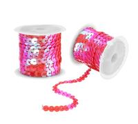 sourcing map 2 tiras planas de lentejuelas láser de 5 yardas x 0.24 pulgadas, 6 mm, lentejuelas de tela, lentejuelas para manualidades, manualidades, costura, flecos, color rojo AB