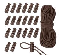 sourcing map 20 cierres de plástico para cordones y cordón elástico de 5 m, doble agujero para cordones, tapón de extremo, clip deslizante para cordones de zapatos, mochilas, color marrón oscuro