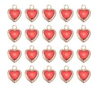 sourcing map 20 dijes de corazón chapados en oro de cristal, collar de corazón 3D, colgante de latón para hacer joyas, pulseras, collares, aretes, llavero, manualidades, rojo brillante, 11 x 9 mm