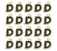 sourcing map 20 dijes de letra, dije de aleación con letra D del alfabeto inicial con anillo de salto, pulseras, collares, colgantes para hacer joyas, manualidades, oro y negro