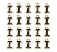 sourcing map 20 dijes de letra, dije de aleación con letra I del alfabeto inicial con anillo de salto, pulseras, collares, colgantes para hacer joyas, manualidades, oro y negro