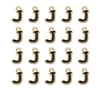 sourcing map 20 dijes de letra, dije de aleación con letra J inicial del alfabeto con anillo de salto, pulseras, collares, colgantes para hacer joyas, manualidades, oro y negro