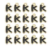 sourcing map 20 dijes de letra, dije de aleación con letra K del alfabeto inicial con anillo de salto, pulseras, collares, colgantes para hacer joyas, manualidades, oro y negro