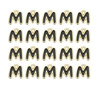 sourcing map 20 dijes de letra, dije de aleación con letra M del alfabeto inicial con anillo de salto, pulseras, collares, colgantes para hacer joyas, manualidades, oro y negro