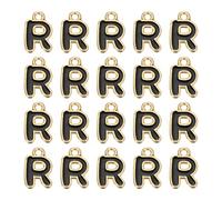 sourcing map 20 dijes de letra, dije de aleación con letra R del alfabeto inicial con anillo de salto, pulseras, collares, colgantes para hacer joyas, manualidades, oro y negro