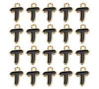sourcing map 20 dijes de letra, dije de aleación con letra T inicial del alfabeto con anillo de salto, pulseras, collares, colgantes para hacer joyas, manualidades, oro y negro