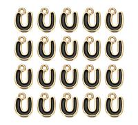sourcing map 20 dijes de letra, dije de aleación con letra U inicial del alfabeto con anillo de salto, pulseras, collares, colgantes para hacer joyas, manualidades, oro y negro