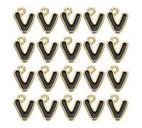 sourcing map 20 dijes de letra, dije de aleación con letra V inicial del alfabeto con anillo de salto, pulseras, collares, colgantes para hacer joyas, manualidades, oro y negro
