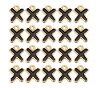 sourcing map 20 dijes de letra, dije de aleación con letra X inicial del alfabeto con anillo de salto, pulseras, collares, colgantes para hacer joyas, manualidades, oro y negro
