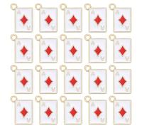 sourcing map 20 dijes de tarjeta de póquer, 9 x 13 mm de metal esmaltado, mini póquer, de aleación, colgantes rectangulares a granel para hacer llaveros, manualidades, rombo rojo, 9 x 13mm
