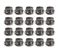 sourcing map 20 Pcs Plastic Cord Locks Double Hole End Spring Stopper Fastener, Metal Black