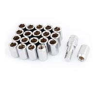 sourcing map 20 Piezas 12 X 1.5mm Hexagonal Bloqueo Rueda Aleta Tuercas Antirrobo Tono de Plata con Hexagonal Llave