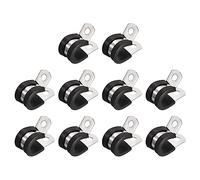 sourcing map 20 Uds 1/2 pulgada(12 mm) Cable Abrazadera 304 Acero Inoxidable Acero Caucho Amortiguado Aislamiento Abrazadera R Forma Metal Abrazadera para Tubo Tubería Alambre