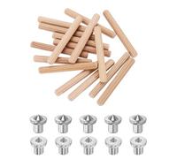 sourcing map 200 pasadores de madera de 1/4 x 2 pulgadas, pines ranurados rectos de madera dura con 10 tapones de transferencia centrales huecos sólidos para carpintería de muebles, proyectos de