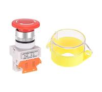 sourcing map 22mm Montaje Enganche Emergencia Parada Pulsador Botón Interruptor con Protectora Cubierta Amarilla 1NC