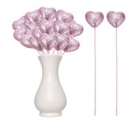 sourcing map 24 palillos con purpurina en forma de corazón con forma de corazón con forma de corazón para decoración de San Valentín, boda, suministros de jarrón, arreglos florales, manualidades (rosa