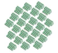 sourcing map 25 Pcs AC 300 V 8A 3.5mm Paso 4P Ángulo Plano Con Asiento De Aguja Conector De Bloque De Terminal Pcb Conector Verde