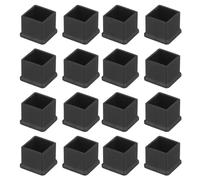 sourcing map 26 tapas cuadradas de PVC para patas de silla, 16 mm x 16 mm de diámetro exterior, almohadillas negras para patas de muebles, protectores de suelo para patio, mesa, armario, cama