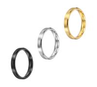 sourcing map 3 anillos de acero inoxidable, 4 mm, lisos, tamaño 10, mate, cepillados, para hombres y mujeres, plateado/negro/dorado