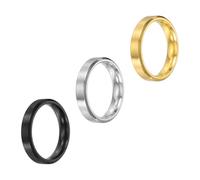 sourcing map 3 anillos de acero inoxidable, 4 mm, lisos, tamaño 6, mate, cepillados, para hombres y mujeres, plateado/negro/dorado