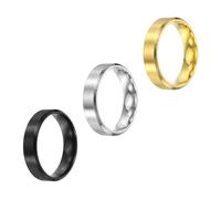 sourcing map 3 anillos de acero inoxidable, 6 mm, lisos, tamaño 11, mate, cepillados, para hombres y mujeres, plateado/negro/dorado