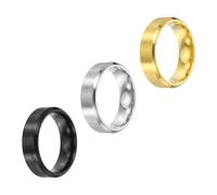 sourcing map 3 anillos de acero inoxidable, 6 mm, lisos, tamaño 7, mate, cepillados, para hombres y mujeres, plateado/negro/dorado