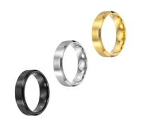 sourcing map 3 anillos de acero inoxidable, 6 mm, lisos, tamaño 9, mate, cepillados, para hombres y mujeres, plateado/negro/dorado