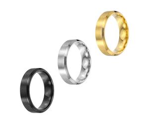 sourcing map 3 anillos de acero inoxidable, 6 mm, lisos, tamaño 9, mate, cepillados, para hombres y mujeres, plateado/negro/dorado