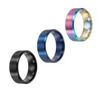 sourcing map 3 anillos de acero inoxidable, 8 mm, lisos, tamaño 10, mate, cepillados, para hombres y mujeres, azul/negro/colorido