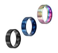 sourcing map 3 anillos de acero inoxidable, 8 mm, lisos, tamaño 11, mate, cepillados, para hombres y mujeres, azul/negro/colorido