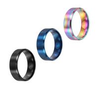 sourcing map 3 anillos de acero inoxidable, 8 mm, lisos, tamaño 12, mate, cepillados, para hombres y mujeres, azul/negro/colorido