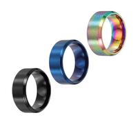 sourcing map 3 anillos de acero inoxidable, 8 mm, lisos, tamaño 6, mate, cepillados, para hombres y mujeres, azul/negro/colorido