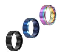sourcing map 3 anillos de acero inoxidable, 8 mm, lisos, tamaño 7, mate, cepillados, para hombres y mujeres, azul/negro/colorido