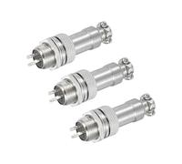 sourcing map 3 conectores de aviación GX12 de 3 pines de 125 V 5 A 16 mm, conector circular de metal con enchufe macho hembra para remolques, drones, equipos industriales, color plateado