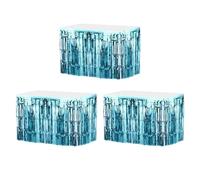 sourcing map 3 faldas de mesa de oropel de 73 x 274 cm, color azul claro metálico con flecos para mesas rectangulares, cortina de telón de fondo de oropel para decoración de bodas, fiestas de