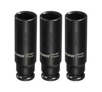 sourcing map 3 llaves de vaso de impacto profundo de 6 puntos de 1/4 de pulgada de 11 mm métrico estándar de eje de acero Cr-Mo, tuercas hexagonales para reparación de máquinas de automóviles