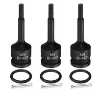 sourcing map 3 llaves de vaso de impacto triple cuadradas M6 de 1/2 pulgada, 6 mm, acero CR-MO, 12 puntos, con pin de chaveta y junta tórica para adaptador de destornilladores de taladro eléctrico