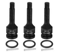 sourcing map 3 llaves de vaso hexagonales de impacto de 1/2 pulgada H10 (10 mm) métricas CR-MO de acero de 6 puntos con pin de aleta para adaptador de destornilladores de taladro eléctrico