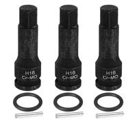 sourcing map 3 llaves de vaso hexagonales de impacto de 1/2 pulgada H16 (16 mm) métricas CR-MO de acero de 6 puntos con pin de aleta para adaptador de destornilladores de taladro eléctrico