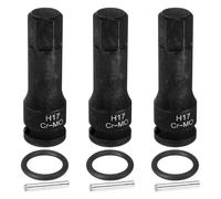 sourcing map 3 llaves de vaso hexagonales de impacto de 1/2 pulgada H17 (17 mm) métricas CR-MO de acero de 6 puntos con pin de aleta para adaptador de destornilladores de taladro eléctrico