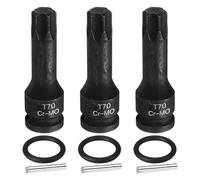 sourcing map 3 llaves de vaso Torx de 1/2 pulgada T70 Impact 6 puntos de estrella de acero CR-MO con pasador de chaveta y junta tórica para taladros eléctricos, adaptador de taller de garaje