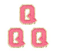 sourcing map 3 parches de felpilla para planchar de letras del alfabeto, parches de felpilla mullida de 2 pulgadas con ribete dorado para ropa, mochilas, sombreros (rojo rosa, letra Q)