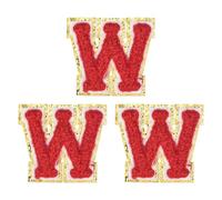 sourcing map 3 parches de felpilla para planchar de letras del alfabeto, parches de felpilla mullida de 2 pulgadas con ribete dorado para ropa, mochilas, sombreros (rojo, letra W)