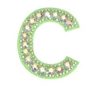sourcing map 3 parches de letra C para planchar, parche verde con purpurina del alfabeto, apliques de diamantes de imitación, letras inglesas, proceso adhesivo termofusible para ropa, mochila, jeans
