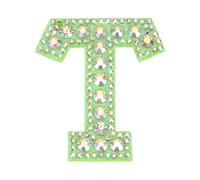 sourcing map 3 parches de letras T para planchar, parche verde con purpurina del alfabeto, apliques de diamantes de imitación, letras inglesas, proceso adhesivo termofusible para ropa, mochila, jeans