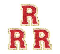 sourcing map 3 parches de letras termoadhesivas de felpilla con purpurina de 2 pulgadas, parches de felpilla mullida con ribete dorado para ropa, mochilas, sombreros (rojo, letra R)