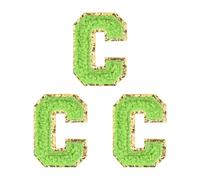 sourcing map 3 parches de letras termoadhesivas de felpilla con purpurina de 2 pulgadas, parches de felpilla mullida con ribete dorado para ropa, mochilas, sombreros (verde, letra C)