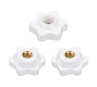 sourcing map 3 pomos de estrella de rosca hembra de 25 mm, cabeza de plástico de 6 puntos, inserto de latón, agujero pasante, perilla roscada atornillada, asas de sujeción a mano, color blanco