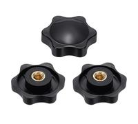sourcing map 3 pomos de estrella de rosca hembra de 32 mm, cabeza de plástico de 6 puntos, inserto de latón, agujero no pasante, perilla roscada atornillada, asas de sujeción a mano, color negro